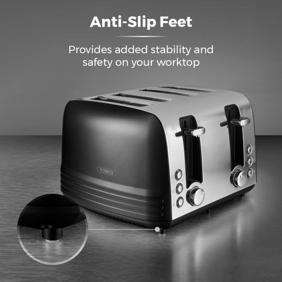 Shop quality Tower Ash 4-Slice Toaster with Dual Controls, Defrost/Reheat/Cancel, 1850W, Black & Chrome in Kenya from vituzote.com Shop in-store or online and get countrywide delivery!