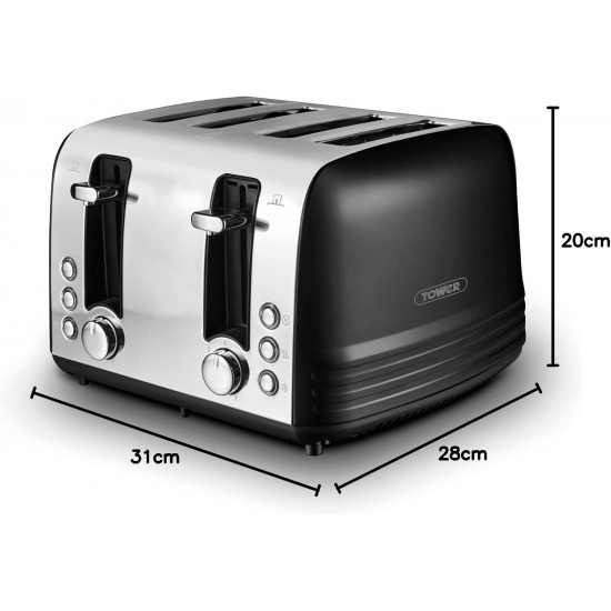 Shop quality Tower Ash 4-Slice Toaster with Dual Controls, Defrost/Reheat/Cancel, 1850W, Black & Chrome in Kenya from vituzote.com Shop in-store or online and get countrywide delivery!