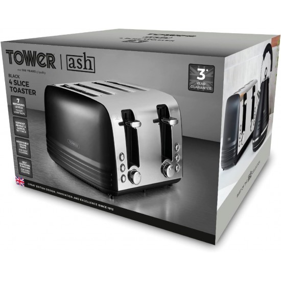 Shop quality Tower Ash 4-Slice Toaster with Dual Controls, Defrost/Reheat/Cancel, 1850W, Black & Chrome in Kenya from vituzote.com Shop in-store or online and get countrywide delivery!