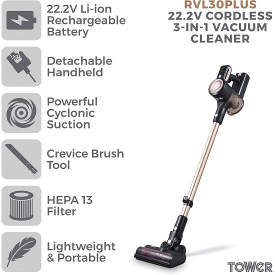 Shop quality Tower RVL30 Plus Cordless 3-in-1 Vacuum Cleaner with HEPA, 1L, 150W, 22.2V, Rose Blush Gold and Black in Kenya from vituzote.com Shop in-store or online and get countrywide delivery!