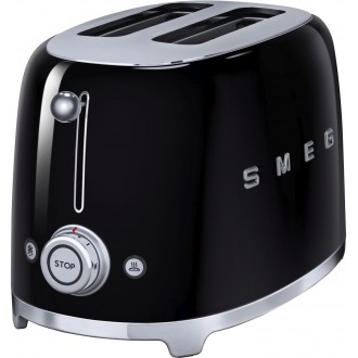 Smeg Retro 2 Slice Toaster, 6 Browning Levels, Extra-Wide Bread Slots, Defrost and Reheat Functions, Removable Crumb Tray, 950 W, Black