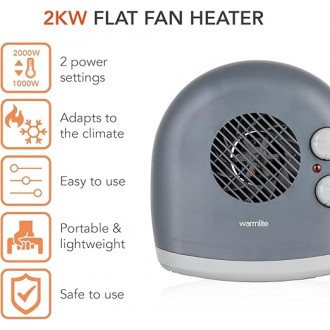 Warmlite Portable 2000W Flat Fan Heater - Dark Titanium