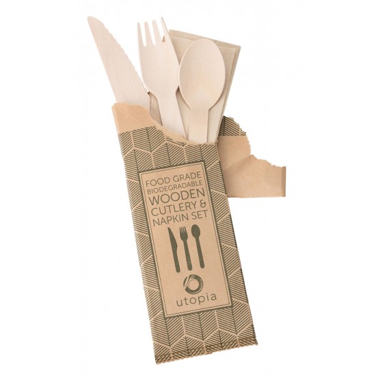 Utopia Birch Wood Cutlery Set- ( Knife, Fork, Spoon and Paper Napkin)