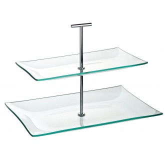 Utopia Aura 2 Tiered Rectangular Glass Plate, (30 x 20.5cm, 16 x 14cm)