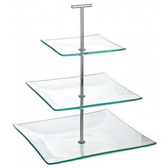 Utopia Aura 3 Tiered Square Glass Plate, (24.5, 20, 14.5cm)