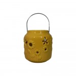 Dunelm Ceramic Floral Lantern Small, Ochre, 10 cm