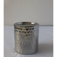 Dunelm Hammered Candle Holder, Silver, 9.5 cm