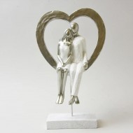 Dunelm Couple Sitting in Heart Sculpture, Silver, 25cm