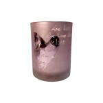 Candlelight Glass Tea light Holder, Lilac with Hearts and Love Scripts, 12.5 cm