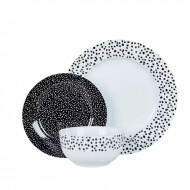 Dunelm Dottie Black 12 Piece Dinner Set, Black/White