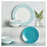 Dunelm Polka Dot 12 Piece Dinner Set, Teal