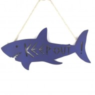 Dunelm Keep Out Shark Hanging Plaque, Blue 11cm