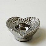 Dunelm Silver Dimpled Heart Tealight Holder, 10 cm