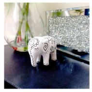 Dunelm Resin Mini White with Dark Detailing Embossed Elephant Ornament, 5cm