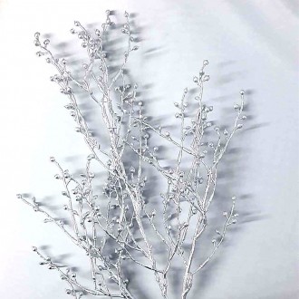 Candlelight Acacia Single Branch With Berries - Silver, 72cm 