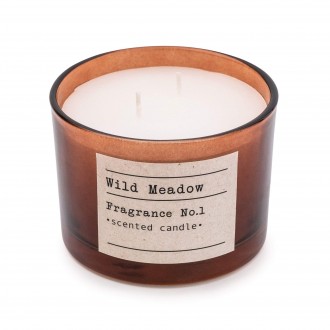 Candlelight 2 Wick Glass Wax Filled Pot Candle ' Wild Meadow' - Amber Lily Scent, 380 grams