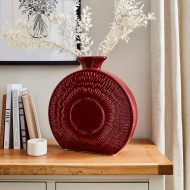 Dunelm Zen Round Flat Stoneware Vase, Red, 17 cm