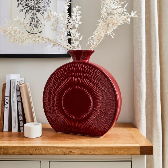 Shop quality Dunelm Zen Round Flat Stoneware Vase, Red, 17 cm in Kenya from vituzote.com Shop in-store or online and get countrywide delivery!