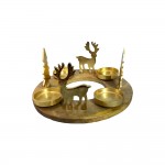 Dunelm Golden Reindeer With Four Candle Holder on Wooden Ring