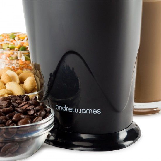 Andrew James Electric Coffee Grinder, Bean, Nut & Spice Grinder, Includes Cleaning Brush (Black)