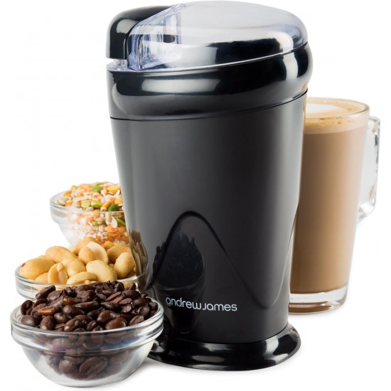 Andrew James Electric Coffee Grinder, Bean, Nut & Spice Grinder, Includes Cleaning Brush (Black)