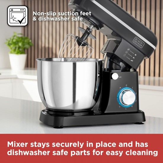 Black + Decker Stand Mixer Black with Chrome Accents, 1300W