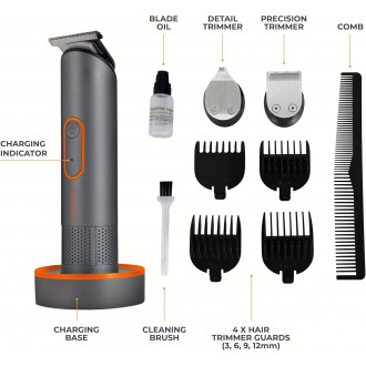 Carmen Titan Men’s 3-in-1 Cordless Hair Clipper Set with Detail Trimmer, 4 Comb Lengths, Rechargeable, Titanium & Orange