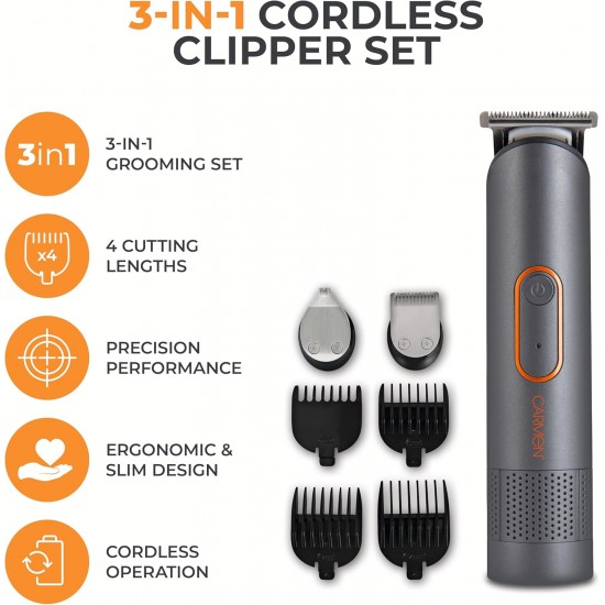 Shop quality Carmen Titan Men’s 3-in-1 Cordless Hair Clipper Set with Detail Trimmer, 4 Comb Lengths, Rechargeable, Titanium & Orange in Kenya from vituzote.com Shop in-store or online and get countrywide delivery!