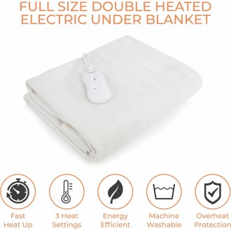 Carmen Full Size Single Heated Under Blanket with Overheat Protection White