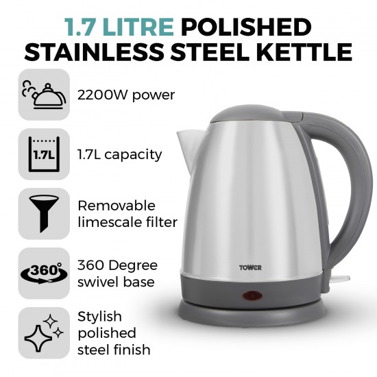 Presto Polished Stainless Steel Kettle, 1.7L