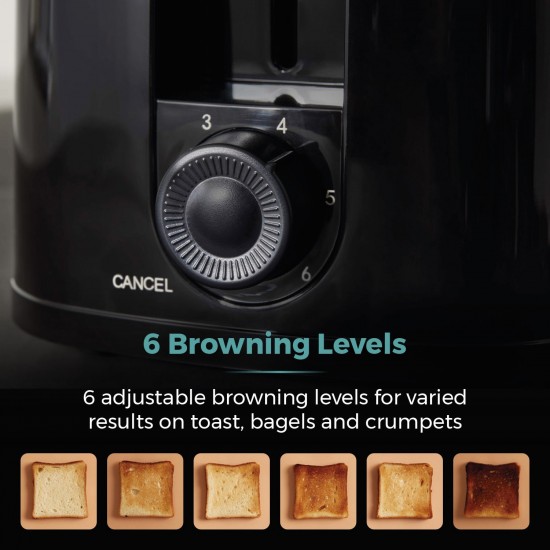 Tower 2 Slice Plastic Toaster Black, 650W