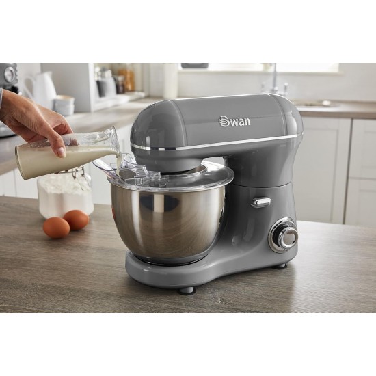 Swan  Retro Stand Mixer with 4L Stainless Steel Bowl, 8 Speed Settings, Pulse Function, 800W, Grey