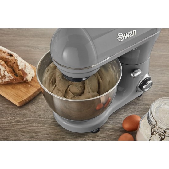 Swan  Retro Stand Mixer with 4L Stainless Steel Bowl, 8 Speed Settings, Pulse Function, 800W, Grey