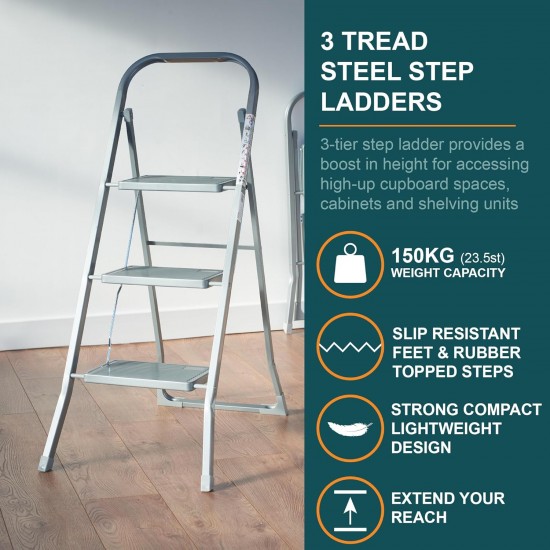 Shop quality OurHouse 3 Tread Steel Step Ladder, Slip-Resistant Feet, Indoor Use, 150 kg Maximum Weight, Grey in Kenya from vituzote.com Shop in-store or online and get countrywide delivery!