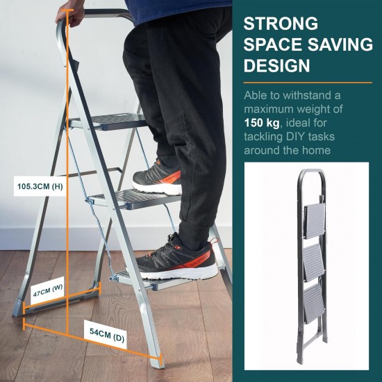 Shop quality OurHouse 3 Tread Steel Step Ladder, Slip-Resistant Feet, Indoor Use, 150 kg Maximum Weight, Grey in Kenya from vituzote.com Shop in-store or online and get countrywide delivery!