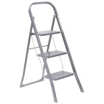 OurHouse 3 Tread Steel Step Ladder, Slip-Resistant Feet, Indoor Use, 150 kg Maximum Weight, Grey