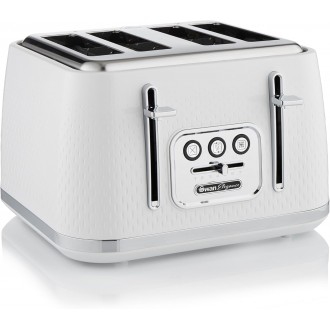 Swan Elegance 4 Slice Toaster with 7 Browning Levels, Defrost and Reheat functions, Anti-Jam and Cord Storage, 2100W, White.