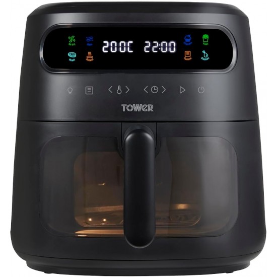 Tower, Vortx Vizion 6L Air Fryer with Colour Digital Display, Digital Control Panel & 7 One-Touch Pre-Sets, 1750W, Black