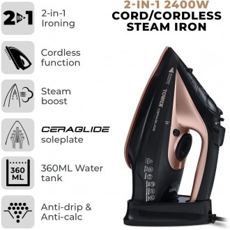 Tower CeraGlide Cord Cordless Steam Iron, 2400W