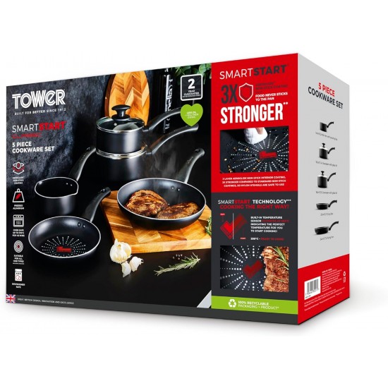 Shop quality Tower SmartStart Classic 5 Piece Cookware Set with Easy Clean Aeroglide Non-Stick Coating, Black in Kenya from vituzote.com Shop in-store or online and get countrywide delivery!