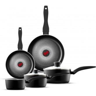 Tower SmartStart Gourmet 5 Piece Cookware Set with Easy Clean Aeroglide Non-Stick Coating, Black