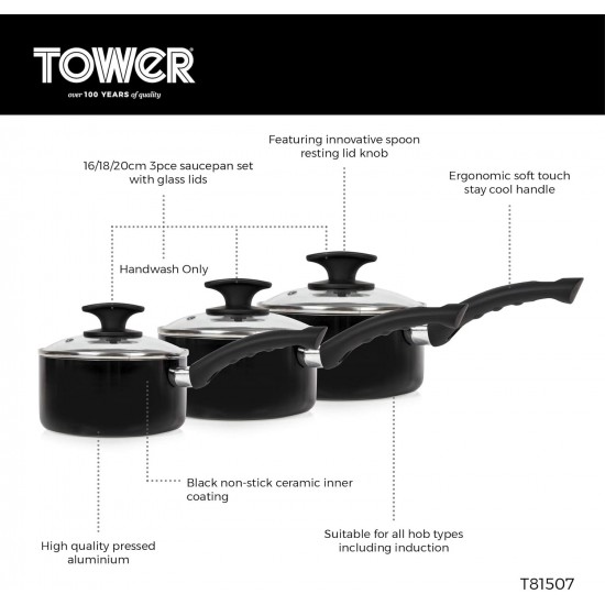 Shop quality Tower Essentials Induction Pot Set, Non Stick Ceramic Coating, Black, 3 Piece, 16/18/20 cm in Kenya from vituzote.com Shop in-store or online and get countrywide delivery!