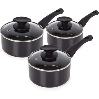 Tower Essentials Induction Pot Set, Non Stick Ceramic Coating, Black, 3 Piece, 16/18/20 cm