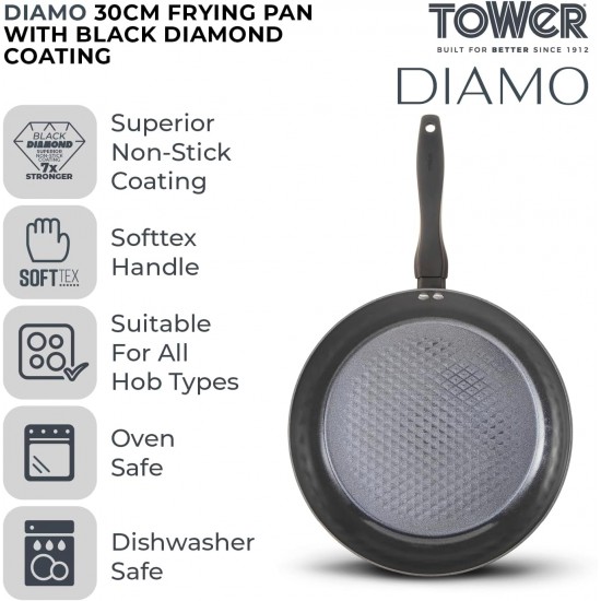 Shop quality Tower Diamo Frying Pan with Black Diamond Ceramic Non-Stick Coating & Softtex Handle, Aluminium, 30cm, Black in Kenya from vituzote.com Shop in-store or online and get countrywide delivery!