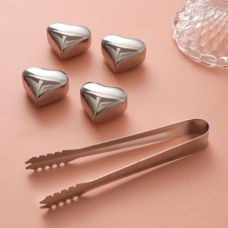 ChillCube Stones Stainless Steel Reusable Bartender Kit for Home and Bar Cocktail Making Set Ice Cube Heart shape