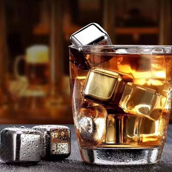 ChillCube Whiskey Stones Stainless Steel Reusable Bartender Kit for Home and Bar Cocktail Making Set Ice Cube, Square shape