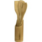 Home Basics 5 Piece Bamboo Utensil Set with Sculptural Holder, Natural