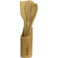 Home Basics 5 Piece Bamboo Utensil Set with Sculptural Holder, Natural