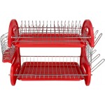 Home Basics 2-Tier Plastic Dish Drainer- Red