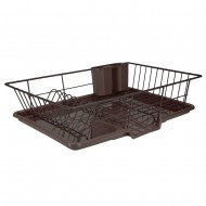 Home Basics 3 Piece Rust-Resistant Vinyl Dish Drainer with Self-Draining Drip Tray, Brown